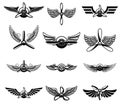 Set of vintage airplane show emblems. Design elements for logo, label, sign, menu