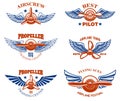 Set of vintage airplane show emblems. Design elements for logo, label, sign, menu