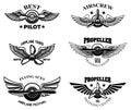 Set of vintage airplane show emblems. Design elements for logo, label, sign, menu