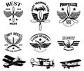 Set of vintage airplane show emblems. Design elements for logo, label, sign, menu