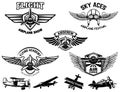 Set of vintage airplane show emblems. Design elements for logo, label, sign, menu