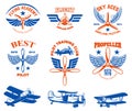 Set of vintage airplane show emblems. Design elements for logo, label, sign, menu