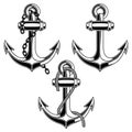 Set of vintage anchor illustrations. Design element for poster, card, logo, sign, emblem, label, badge Royalty Free Stock Photo