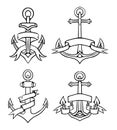 Set of vintage anchors in black and white color with paper ribbon. Royalty Free Stock Photo