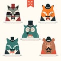 Set of vintage animals in suits