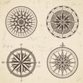 Set of vintage antique wind rose nautical compass signs labels