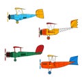 Set of vintage aviation in cartoon style on white background. Collection with retro aviation