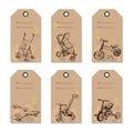 Set vintage baby transport gift card. Hand drawn design