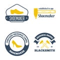 Set of vintage logo, badge, emblem or logotype elements for shoemaker, shoes shop and shoes repair