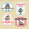 Set of vintage bakery labels. Vintage frames with sweet cupcakes