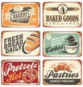 Set of vintage bakery metal signs Royalty Free Stock Photo