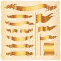 set of vintage banners flags and curled ribbons. vector illustration. part of collection