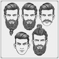 Set of vintage Barber shop labels, badges, emblems and design elements. Black and white illustration. Royalty Free Stock Photo