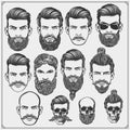 Set of vintage Barber shop labels, badges, emblems and design elements. Black and white illustration. Royalty Free Stock Photo