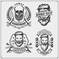 Set of vintage Barber shop labels, badges, emblems and design elements. Royalty Free Stock Photo