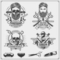 Set of vintage Barber shop labels, badges, emblems and design elements. Royalty Free Stock Photo