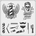 Set of vintage Barber shop labels, badges, emblems and design elements. Royalty Free Stock Photo