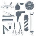 Set of vintage barber shop tools and design element