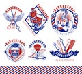 Set of Vintage Barbershop Emblems, Labels and Logos.The Barber with Hair Clipper and Hairbrush. Vintage Barber Chair