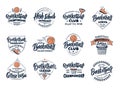 Set of vintage Basketball emblems and stamps. Basketball club, school, league badges, templates and stickers