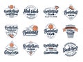 Set of vintage Basketball emblems and stamps. Basketball club, school, league badges
