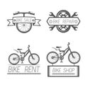 Set of vintage bike and bicycle equipment elements in monochrome style logos, emblems, labels and badges. Royalty Free Stock Photo