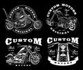 Set of 4 vintage biker illustrations on dark background_3