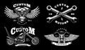 Set of 4 vintage biker illustrations on dark background_1