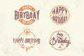 Set of 4 vintage birthday cards with lettering, cake and star for holiday design.