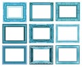 set 9 of vintage blue frame isolated on white background Royalty Free Stock Photo