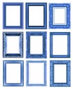 Set 9 of vintage blue frame isolated on white background. Royalty Free Stock Photo