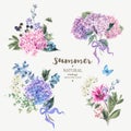 Set of vintage bouquet blooming hydrangea Royalty Free Stock Photo