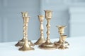 Set of Vintage Brass Candlesticks. Royalty Free Stock Photo