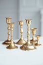 Set of Vintage Brass Candlesticks. Royalty Free Stock Photo