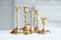 Set of Vintage Brass Candlesticks. Royalty Free Stock Photo