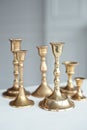 Set of Vintage Brass Candlesticks. Royalty Free Stock Photo