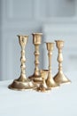 Set of Vintage Brass Candlesticks. Royalty Free Stock Photo