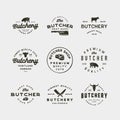 Set of vintage butchery logos. retro styled meat shop emblems. vector illustration Royalty Free Stock Photo