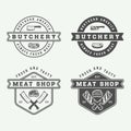 Set of vintage butchery meat, steak or bbq logos, emblems, badge Royalty Free Stock Photo