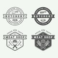 Set of vintage butchery meat, steak or bbq logos, emblems, badge