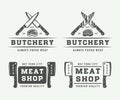 Set of vintage butchery meat, steak or bbq logos, emblems, badge Royalty Free Stock Photo