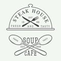 Set of vintage cafe and steak house logo, badge and emblem withSet of vintage cafe and steak house logo, badge and emblem with