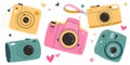 Set of vintage camera device in a cute flat style