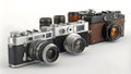 set of vintage cameras on white background Royalty Free Stock Photo