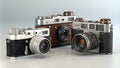 set of vintage cameras on white background Royalty Free Stock Photo