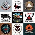 Set of vintage camping logos. Symbols of the national park and open camp.