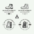 Set of vintage camping outdoor and adventure logos, badges