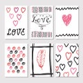 Set of vintage cards with romantic hand drawn textures. Creative