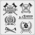 Set of vintage carpentry emblems. Woodwork  labels, badges, logos and design elements. Royalty Free Stock Photo