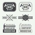 Set of vintage carpentry labels, emblems and logo Royalty Free Stock Photo